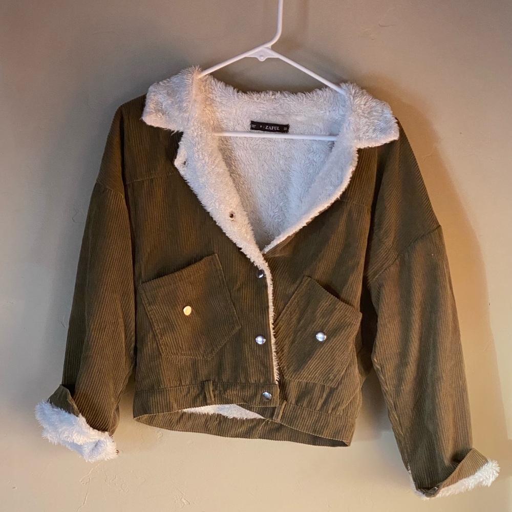 Fuzzy Green Corduroy Jacket Soft